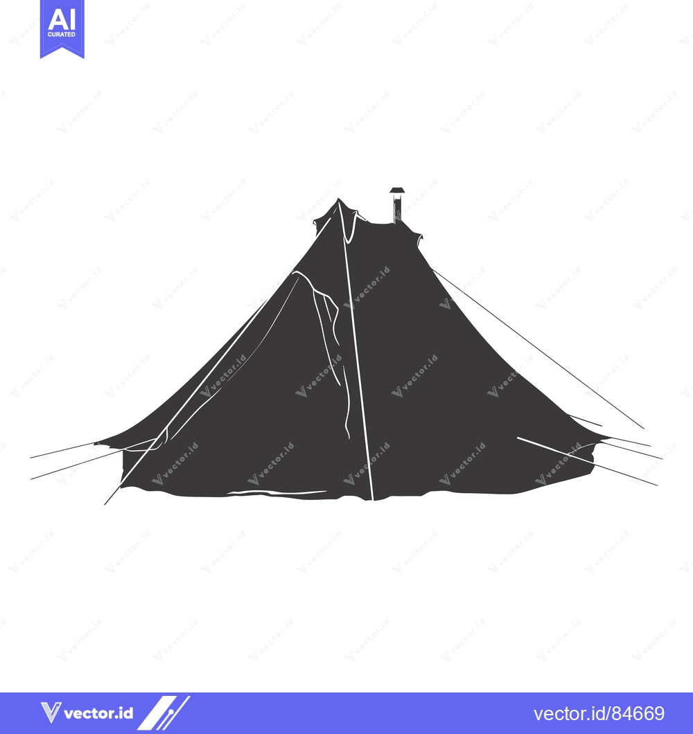 Premium Vector dari A Black and White Illustration of a Tent with a Chimney