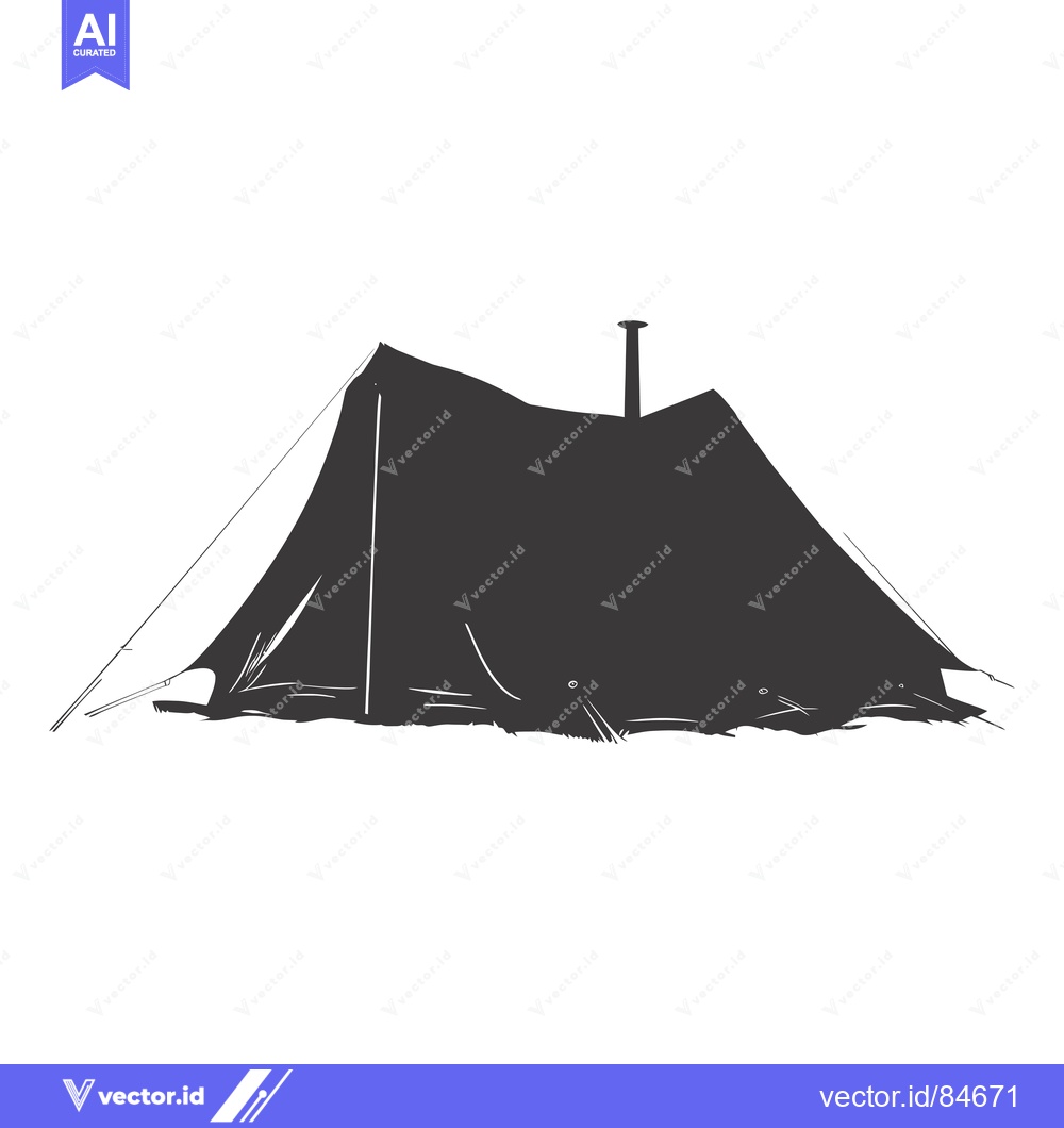 Premium Vector dari A Silhouetted Camping Tent with a Chimney