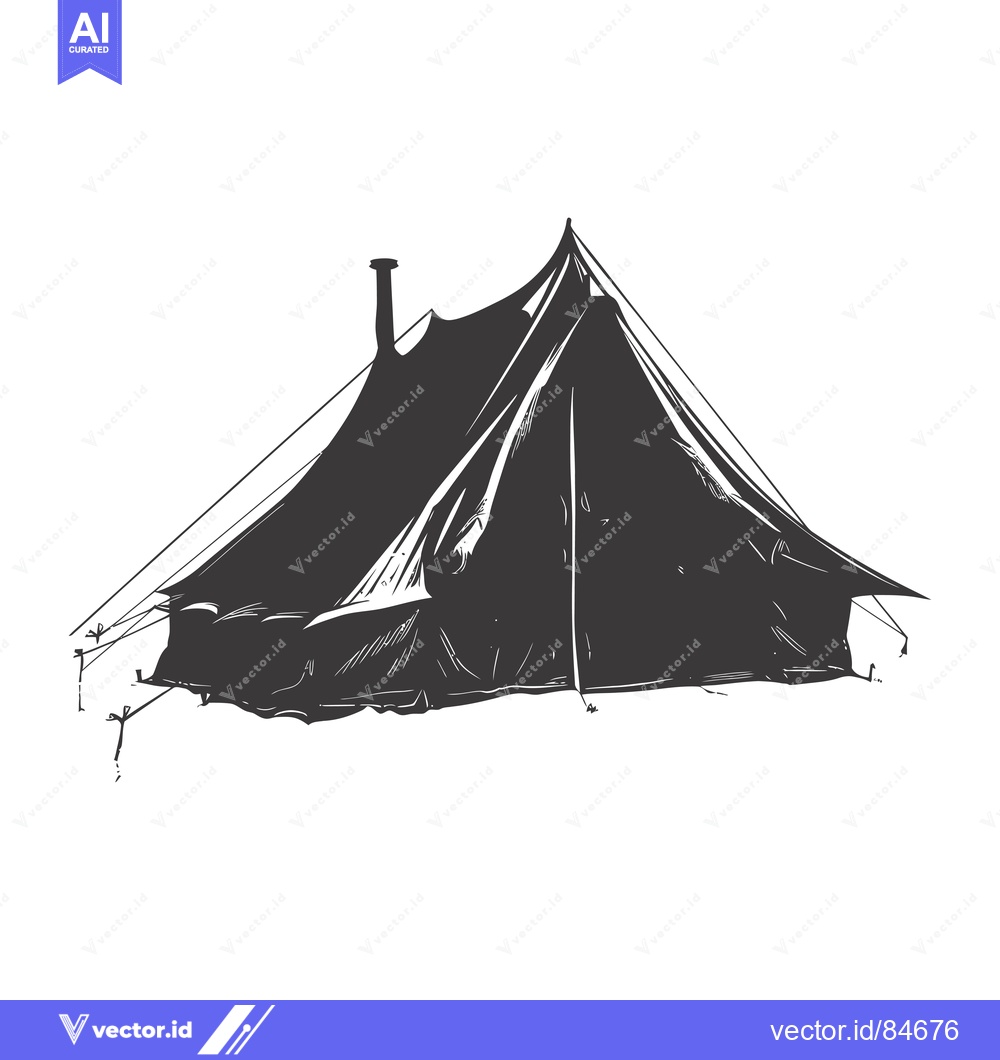 Premium Vector dari Hand-drawn black and white illustration of a pitched tent with a chimn