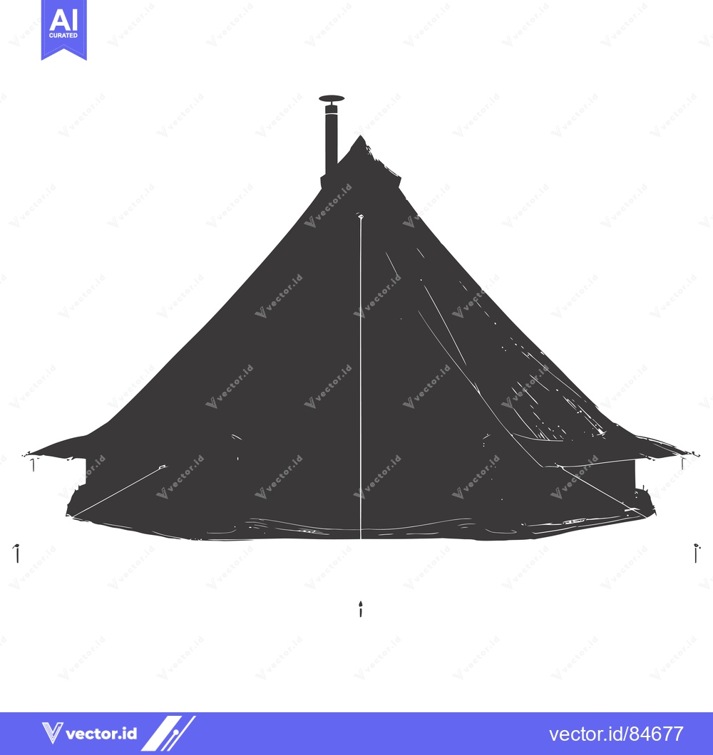 Premium Vector dari A black and white silhouette of a tent with a chimney