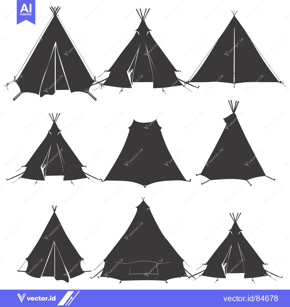 Premium Vector of Nine Black and White Tent Silhouettes
