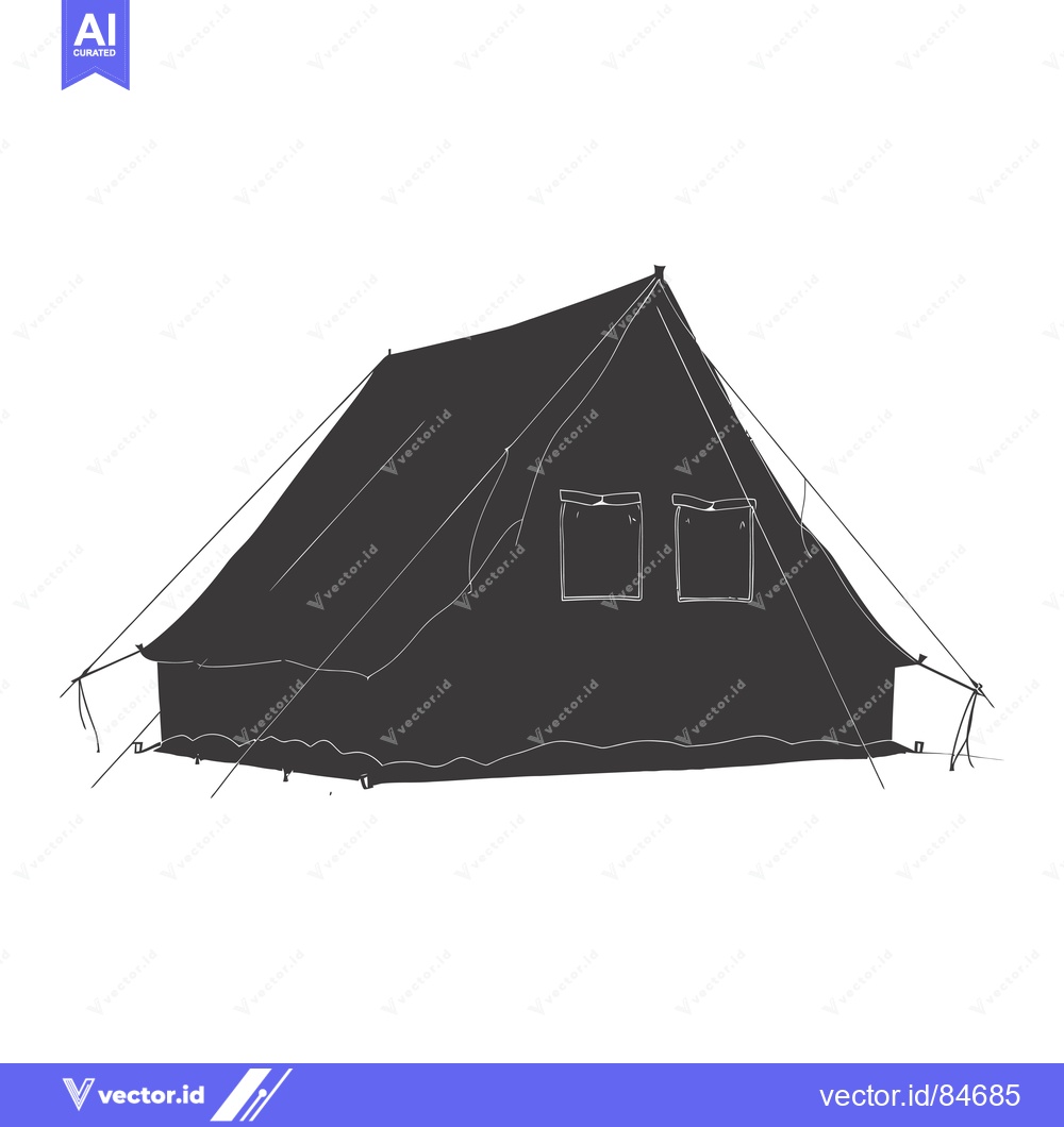 Premium Vector dari Black and White Sketch of a Tent with Two Windows