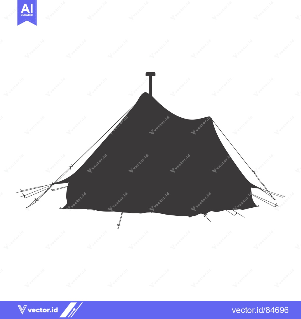 Premium Vector dari Black and White Silhouette of a Tent with Ropes and Stakes