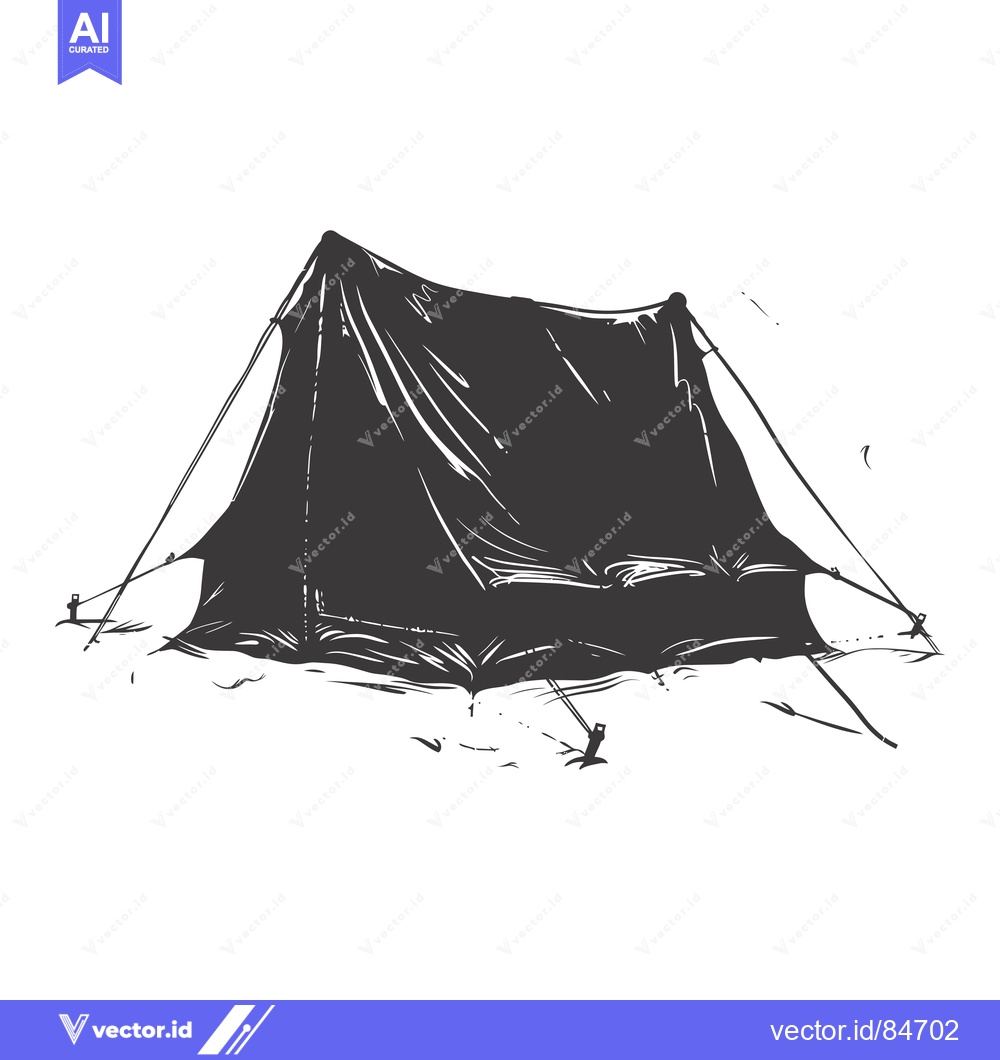 Premium Vector dari A Black and White Sketch of a Tent with Ropes and Stakes