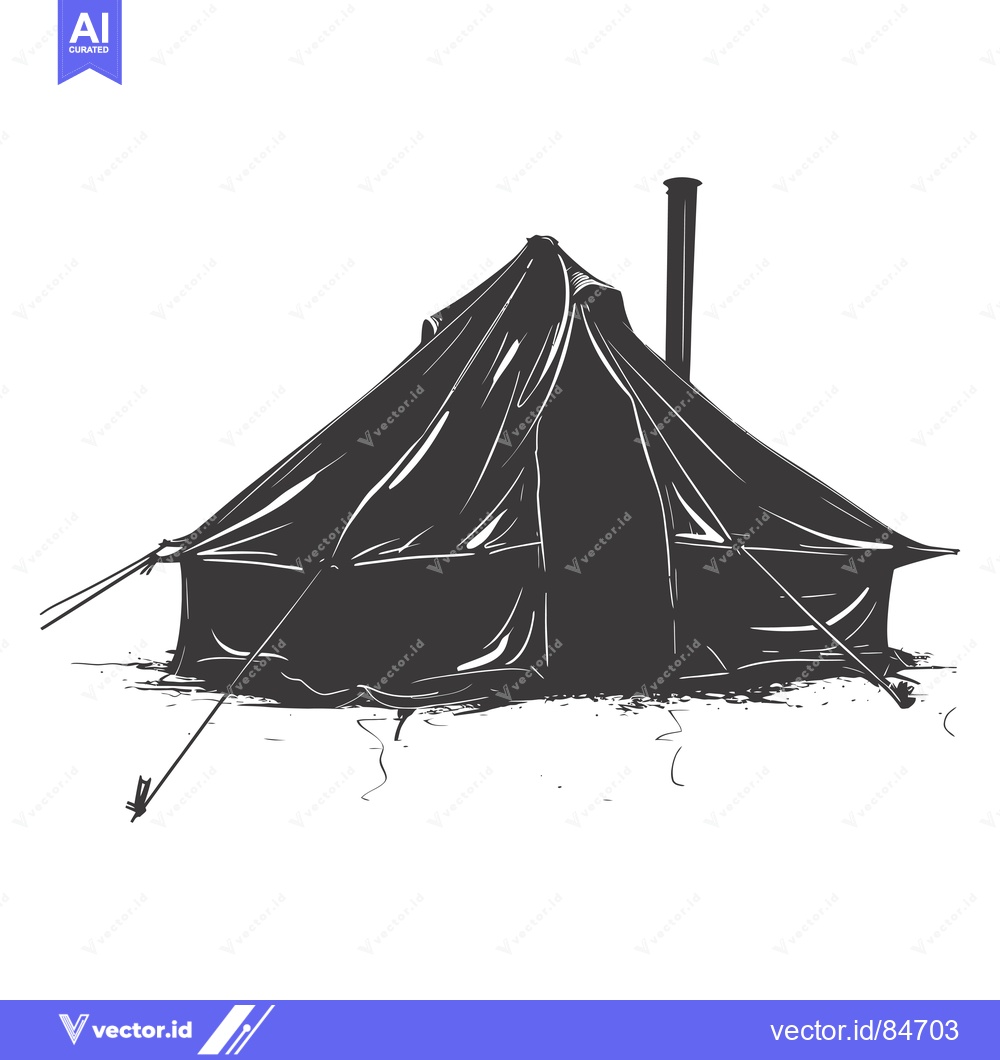 Premium Vector dari A Black and White Sketch of a Tent with a Chimney