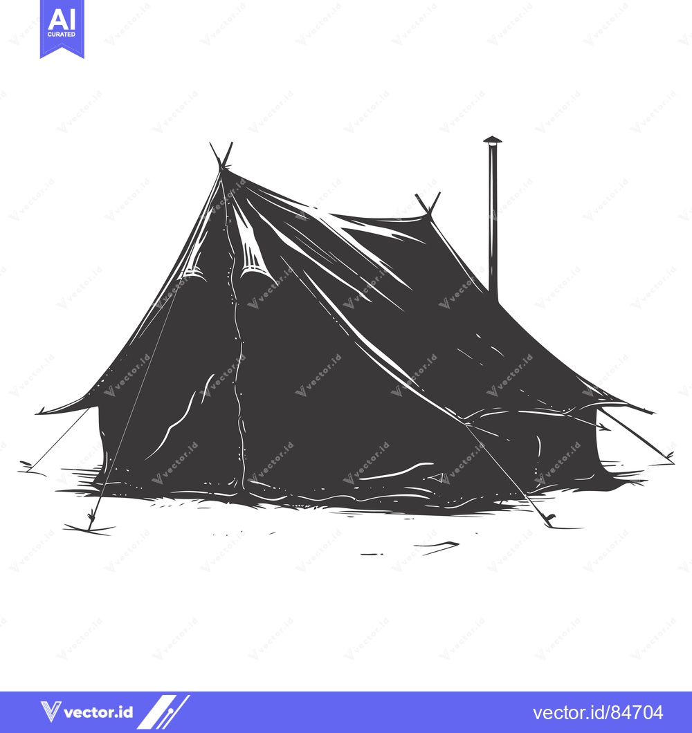 Premium Vector dari Black and White Sketch of a Tent with a Chimney