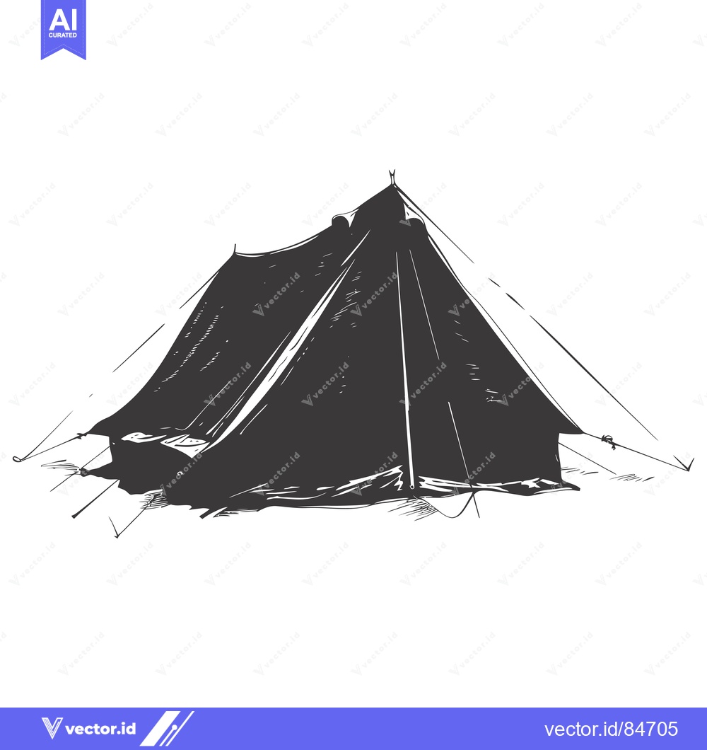 Premium Vector dari Hand-drawn sketch of a black camping tent with ropes