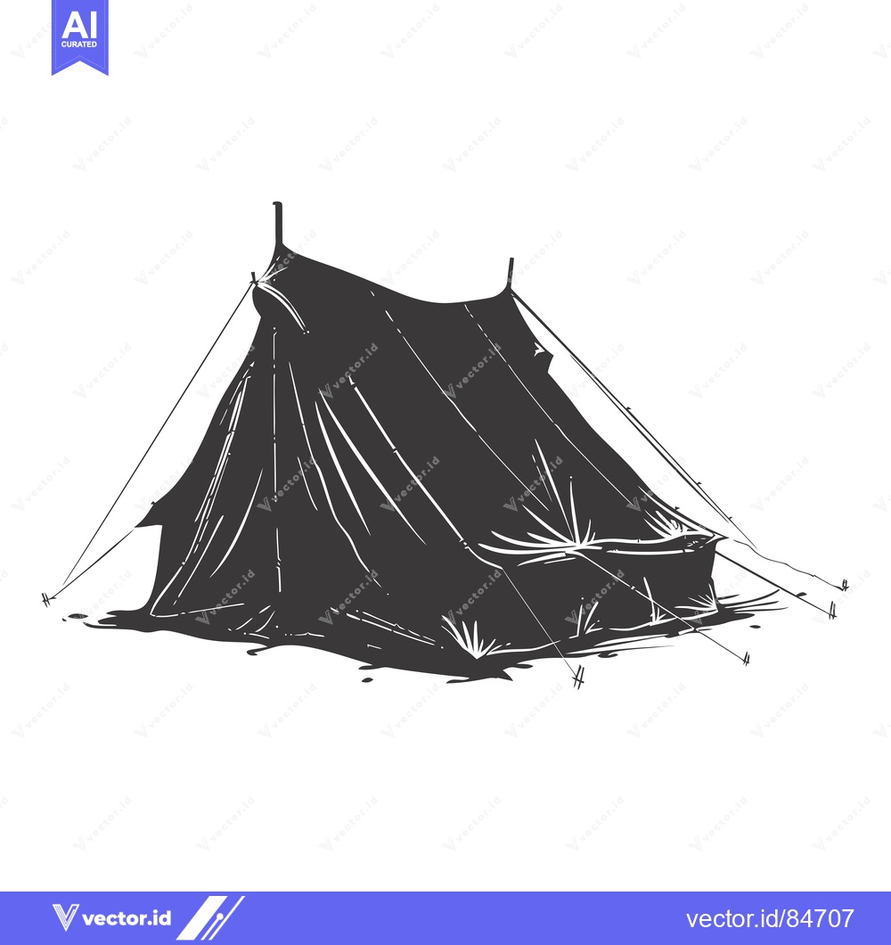 Premium Vector of Hand-Drawn Illustration of a Black Tent with Ropes and Stakes