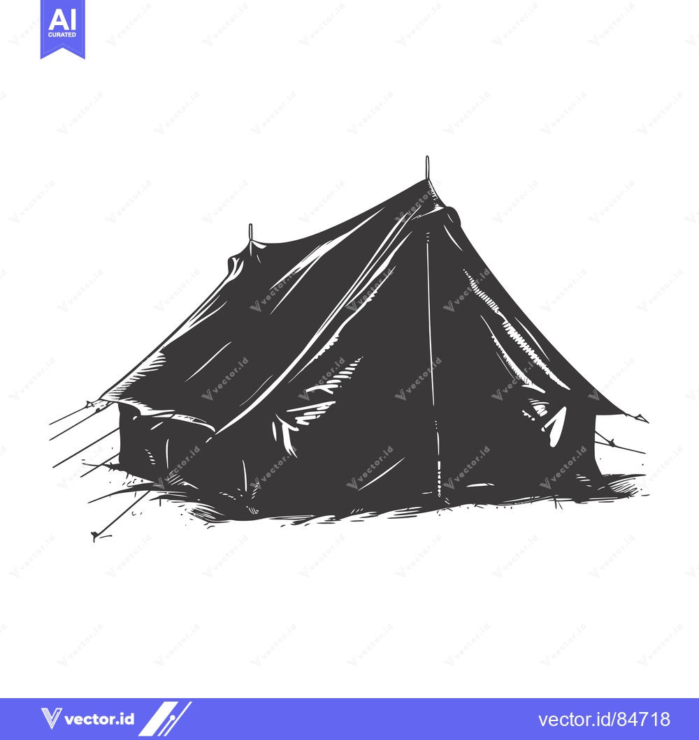 Premium Vector dari A Black and White Hand-Drawn Illustration of a Tent