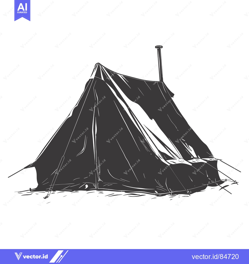 Premium Vector of A Black and White Line Drawing of a Tent with a Chimney