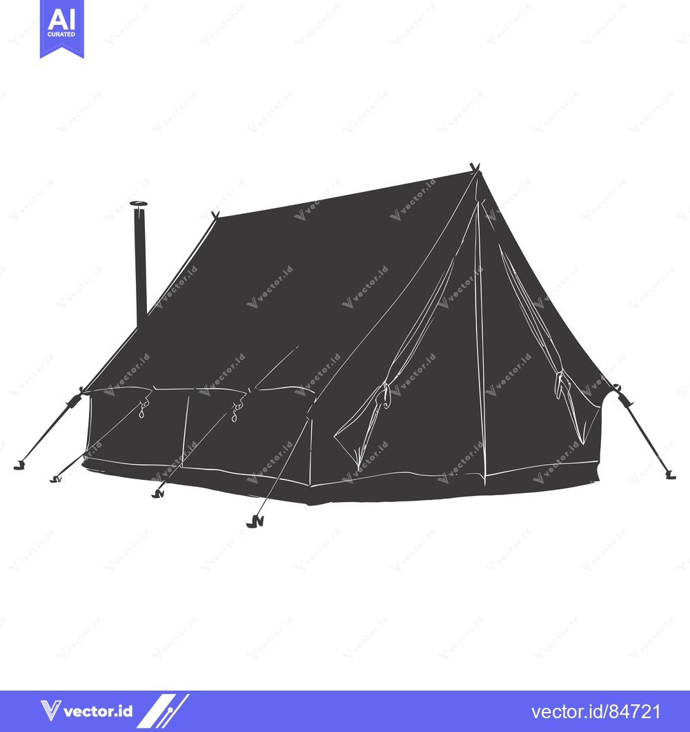 Premium Vector dari A black and white sketch of a tent with a chimney