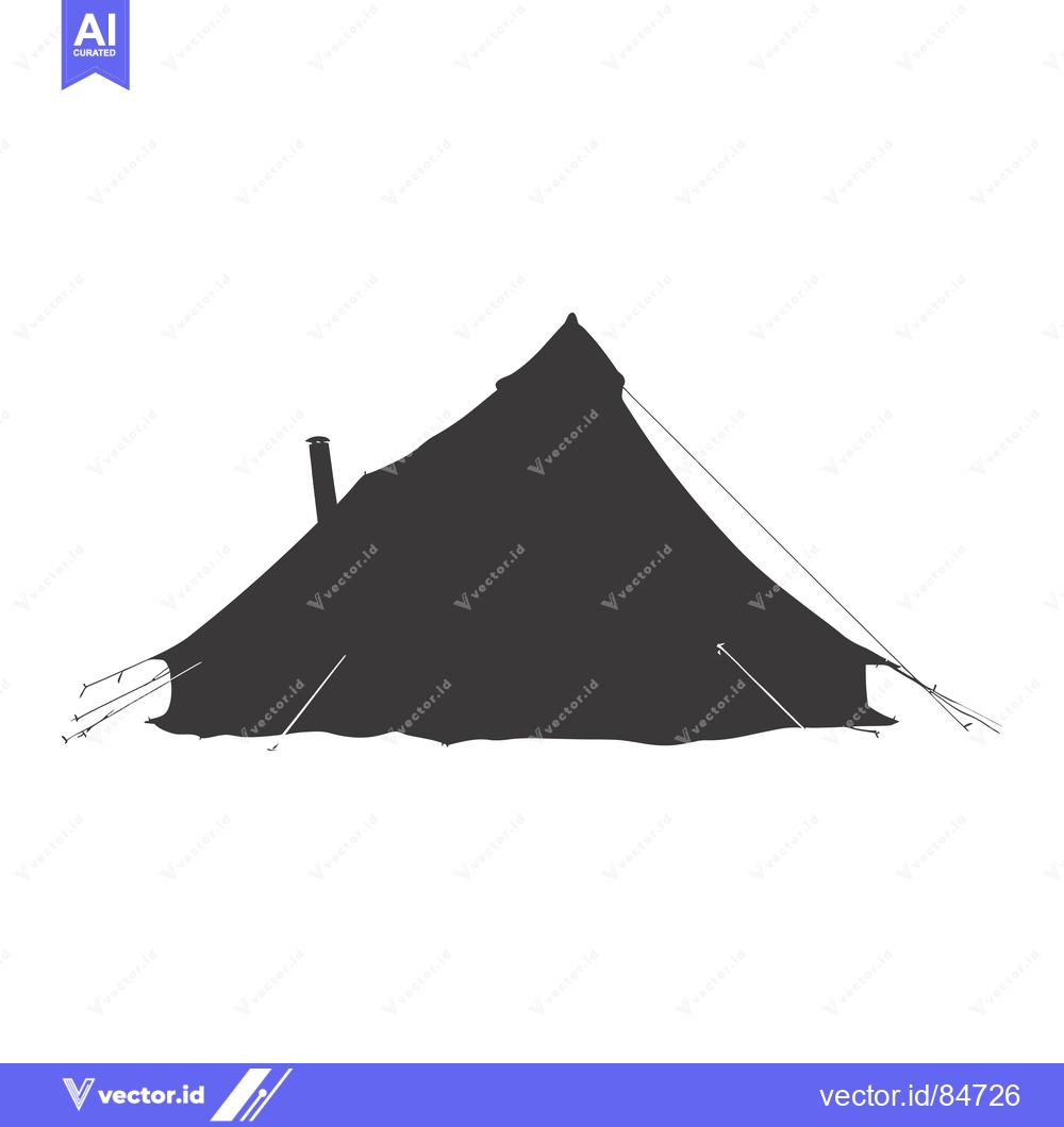 Premium Vector dari A Black and White Silhouette of a Tent with a Chimney