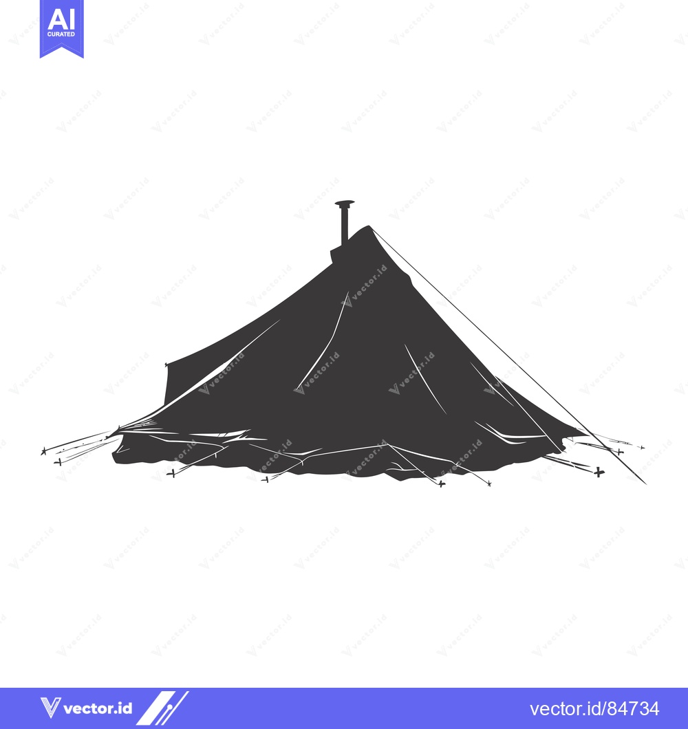Premium Vector of Black and White Silhouette of a Tent with a Chimney