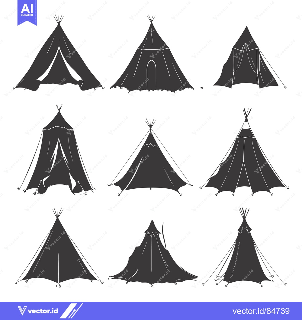 Premium Vector of Nine Black Silhouettes of Teepees in Various Styles