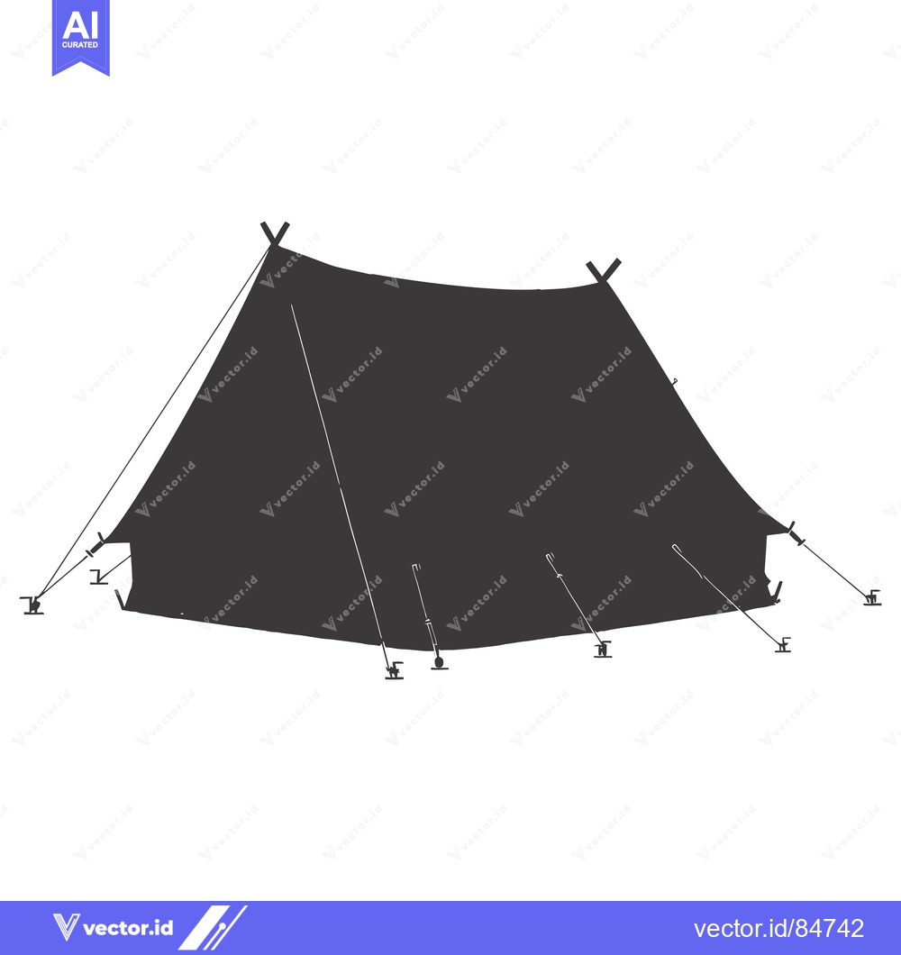 Premium Vector dari Silhouette of a pitched camping tent with guy lines and stakes