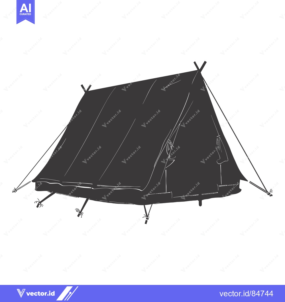 Premium Vector dari A black and white illustration of a simple camping tent.