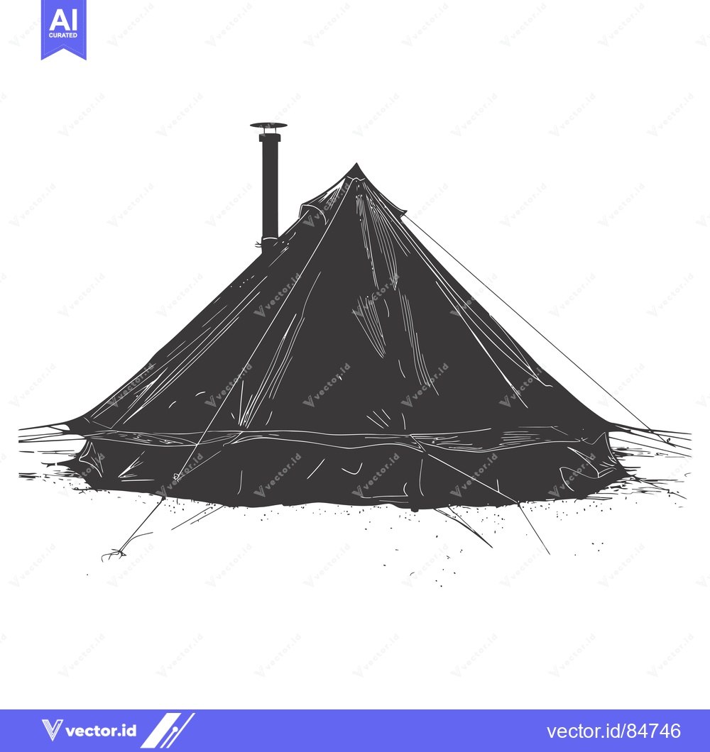Premium Vector of A black and white sketch of a tent with a chimney