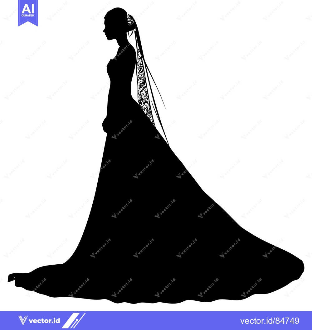 Premium Vector dari Silhouette of a Bride in a Wedding Dress and Veil