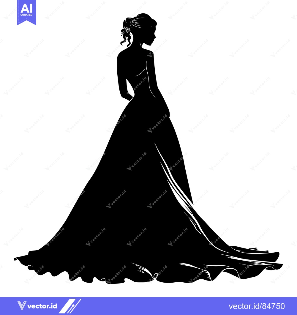 Premium Vector dari Silhouette of a Bride in a Flowing Wedding Dress