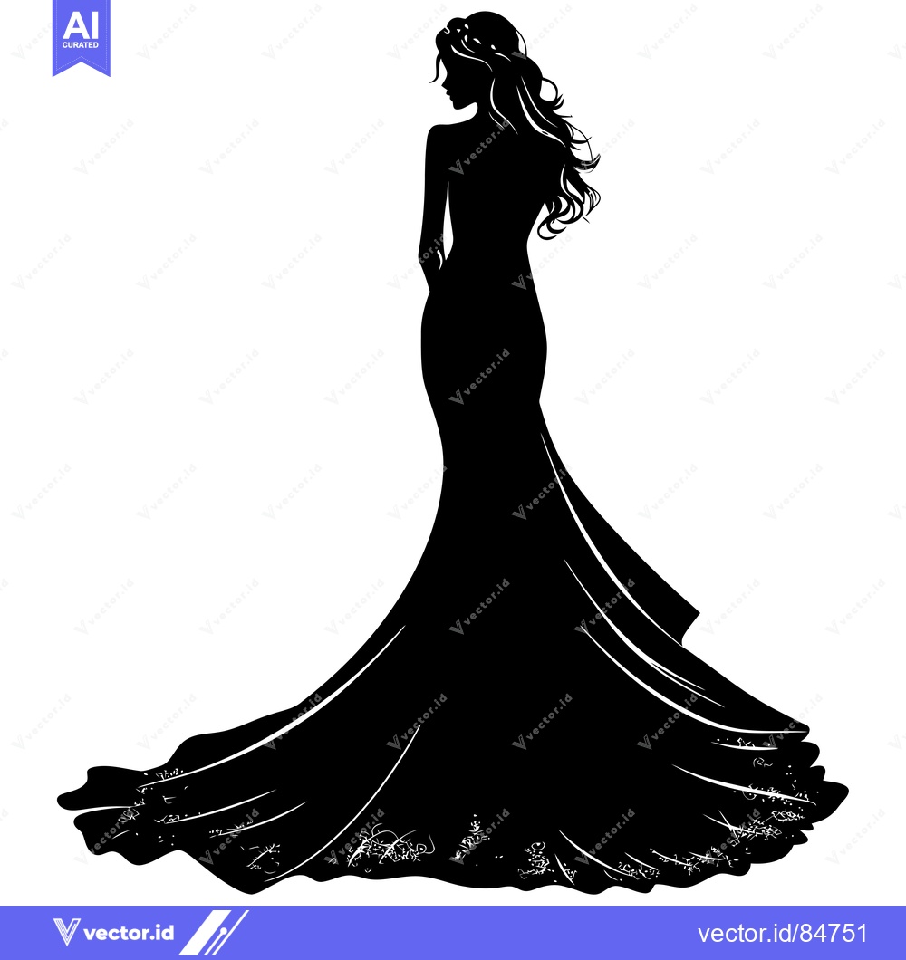 Premium Vector dari Silhouette of a Bride in a Flowing Wedding Gown