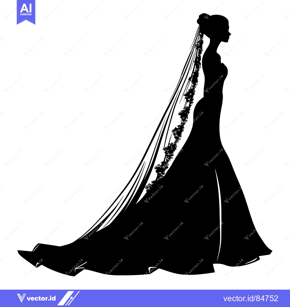 Premium Vector dari Silhouette of a Bride in a Wedding Dress and Veil