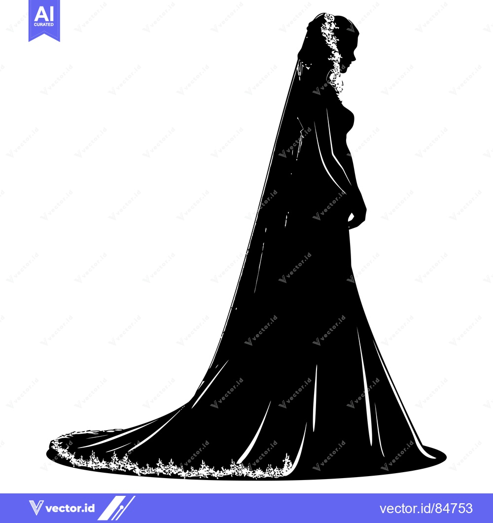 Premium Vector of Silhouette of a Bride in a Wedding Dress and Veil