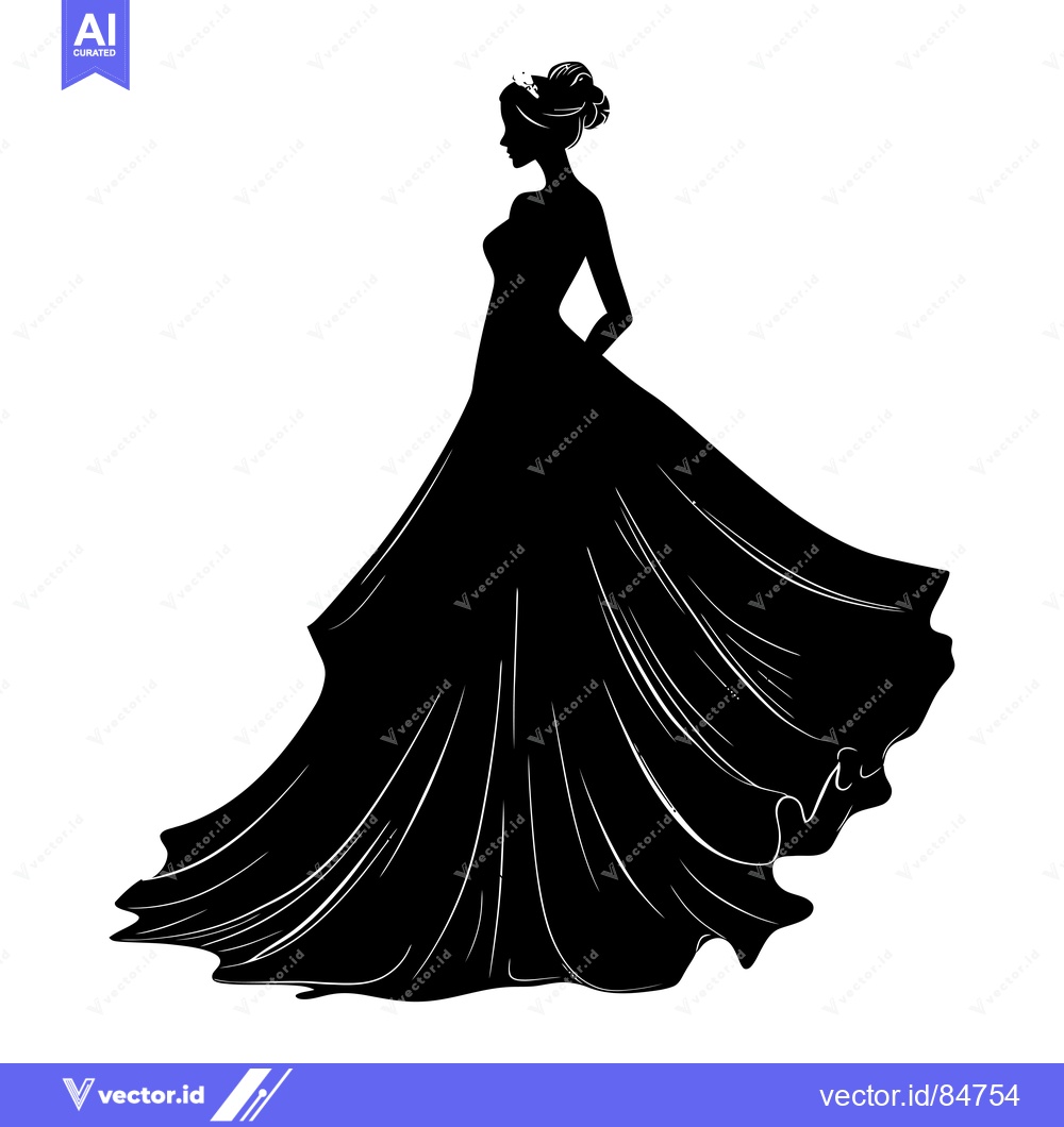 Premium Vector dari Silhouette of a Woman in a Flowing Dress with a Crown