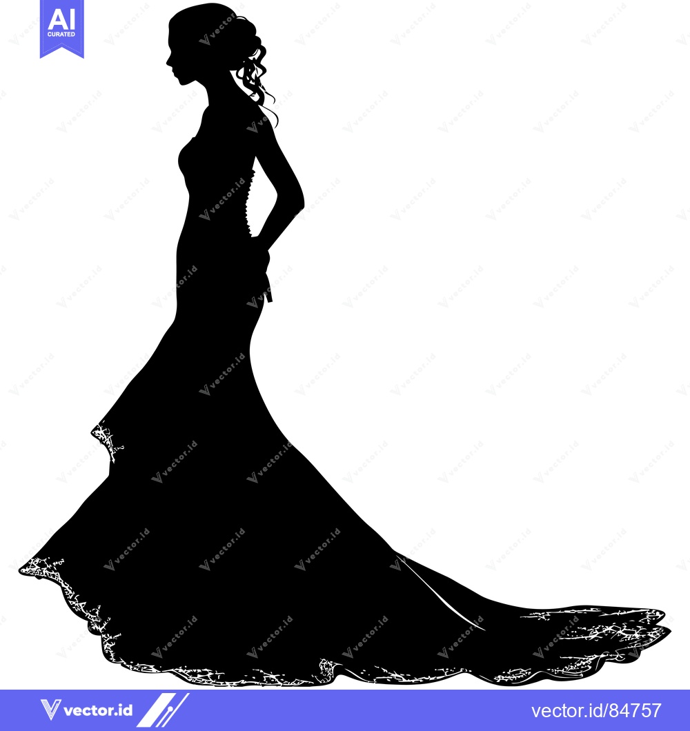 Premium Vector of Silhouette of a Bride in a Long, Flowing Gown
