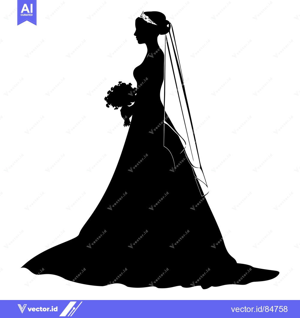 Premium Vector of Bride Silhouette with Bouquet and Veil