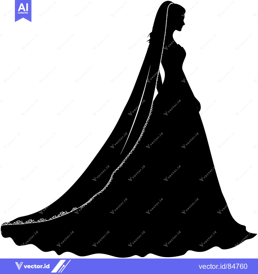 Premium Vector dari Silhouette of a Bride in a Wedding Dress with a Veil