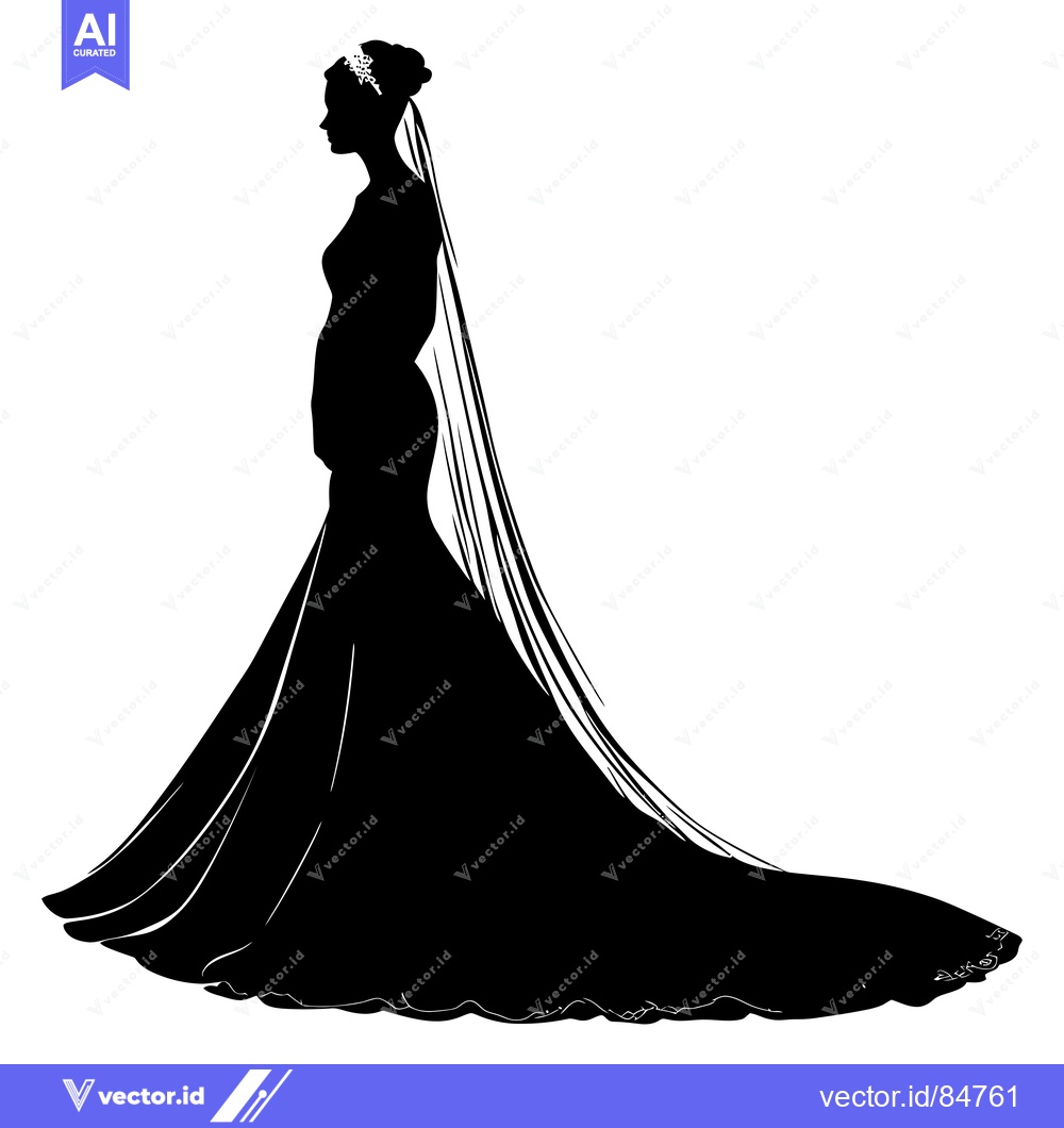 Premium Vector of Silhouette of a Bride in a Flowing Gown and Veil