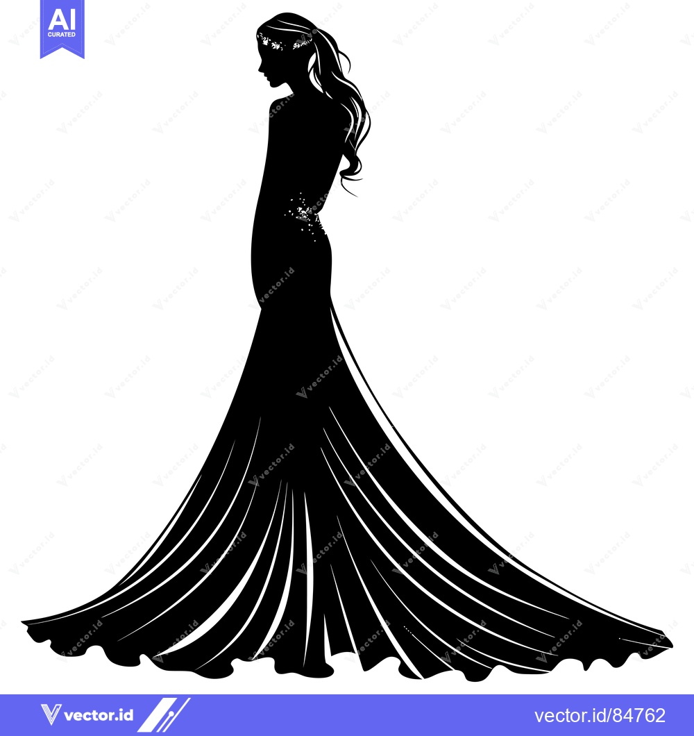 Premium Vector of Silhouette of a Woman in a Flowing Gown with a Headband