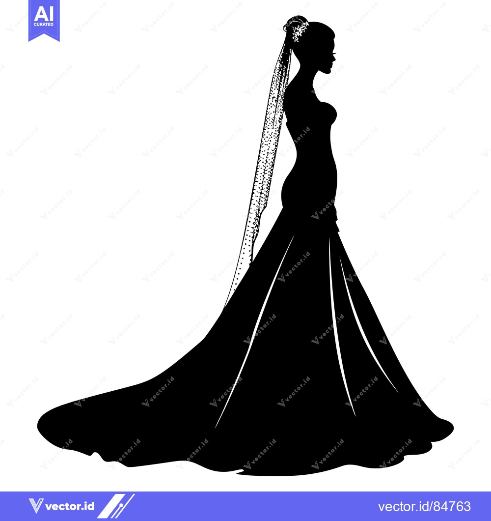 Premium Vector dari Silhouette of a Bride in a Wedding Dress and Veil
