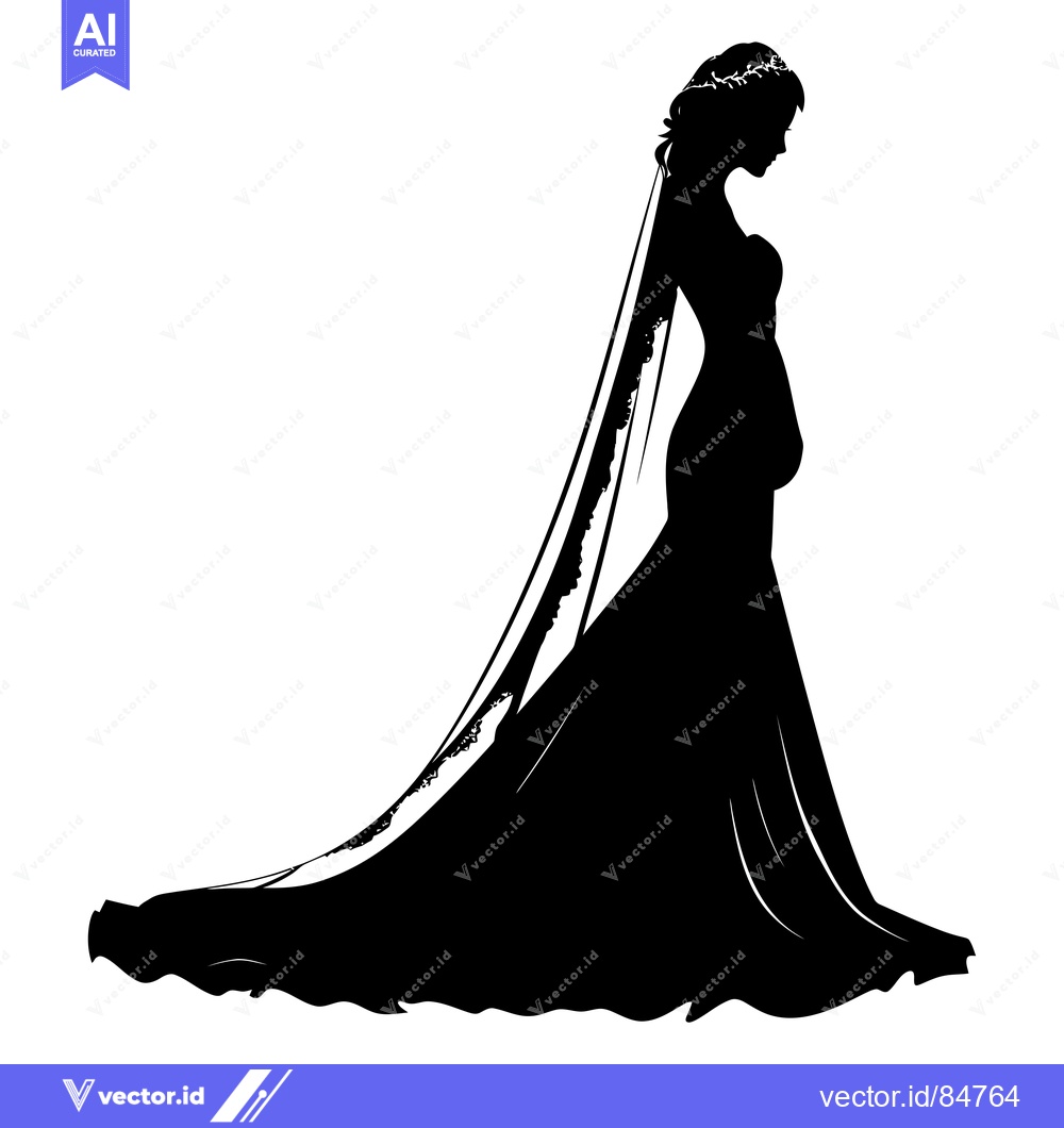 Premium Vector of Silhouette of a Bride in a Wedding Dress with a Veil