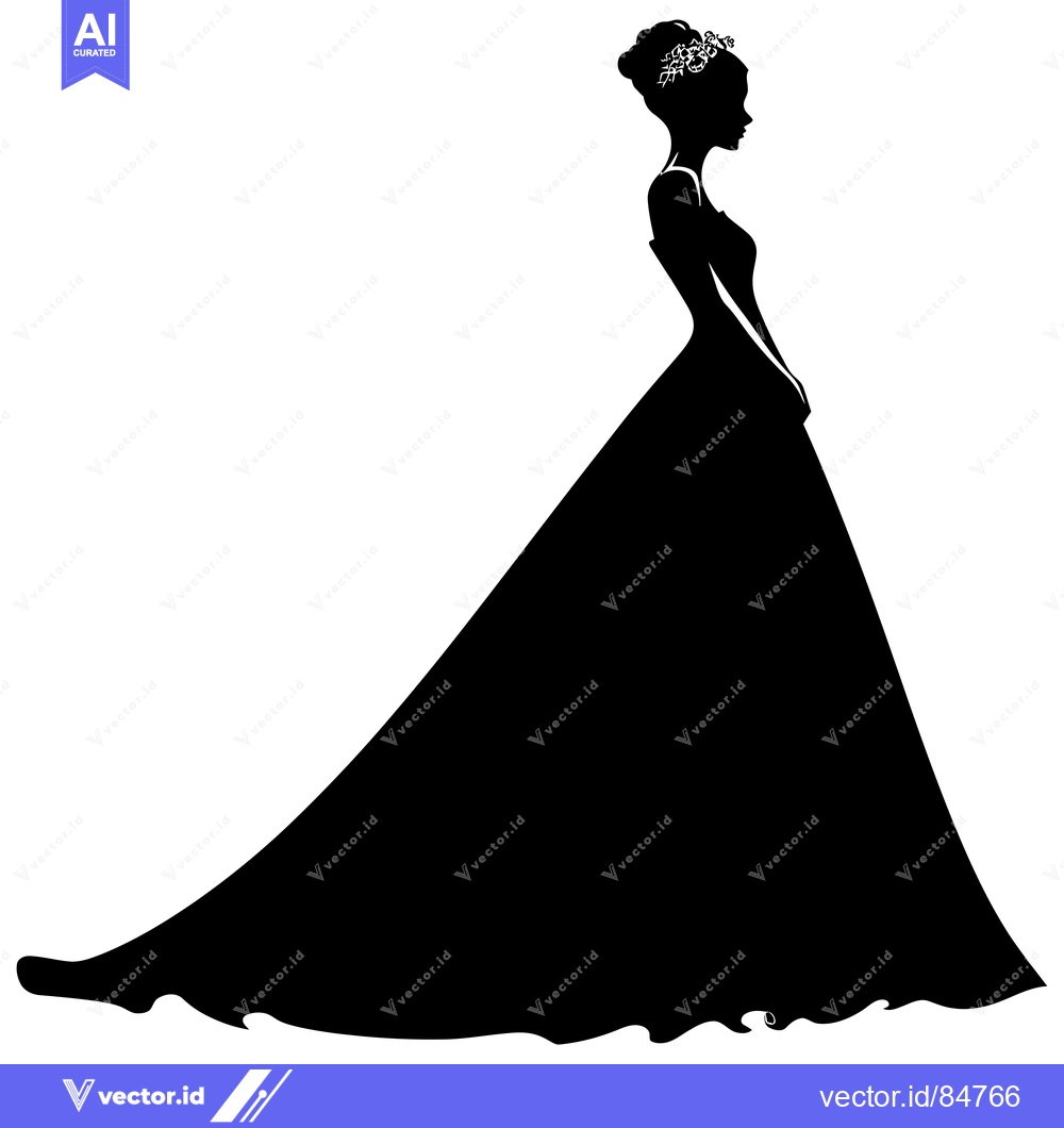 Premium Vector dari Silhouette of a Bride in a Wedding Dress with a Floral Headpiece