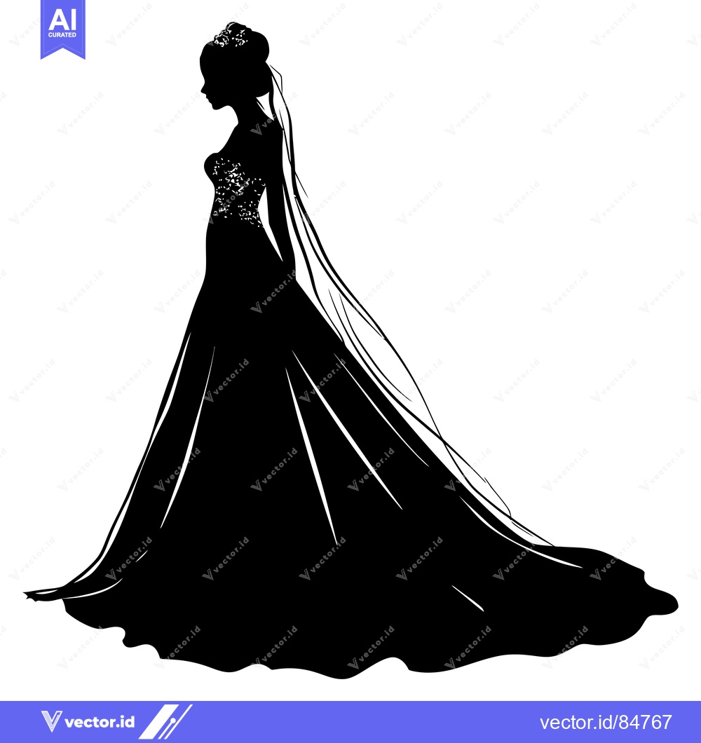 Premium Vector dari Silhouette of a Bride in a Wedding Dress and Veil