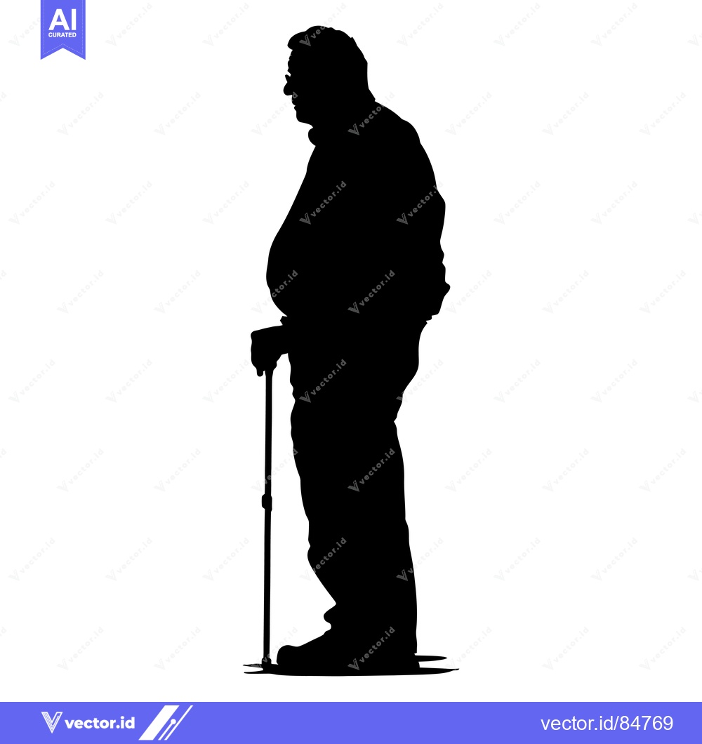Premium Vector dari Silhouette of an elderly man with a walking stick