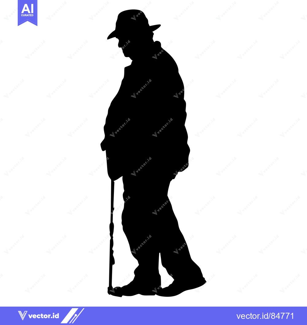 Premium Vector dari Silhouette of an elderly man with a cane walking