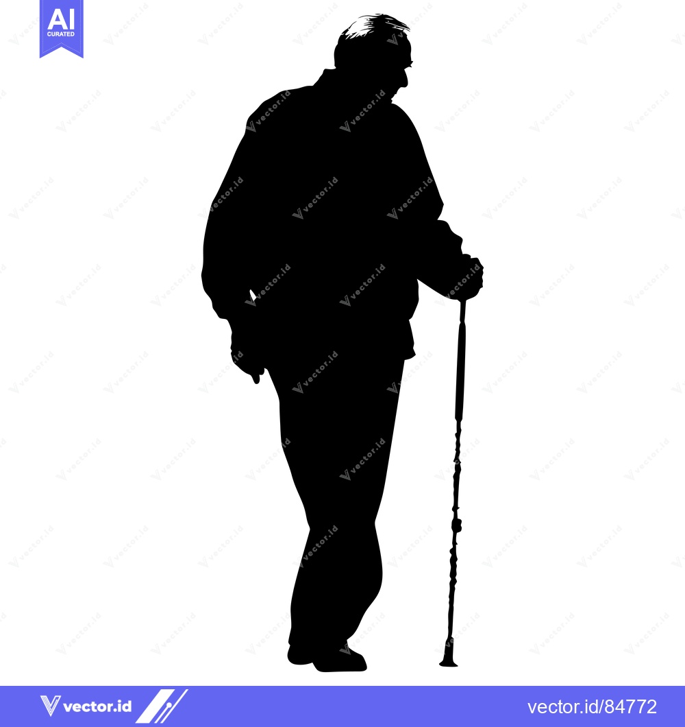 Premium Vector dari Silhouette of an Elderly Man Walking with a Cane