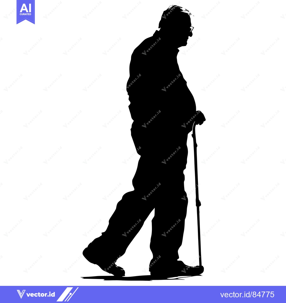 Premium Vector of Silhouette of an Elderly Man Walking with a Cane