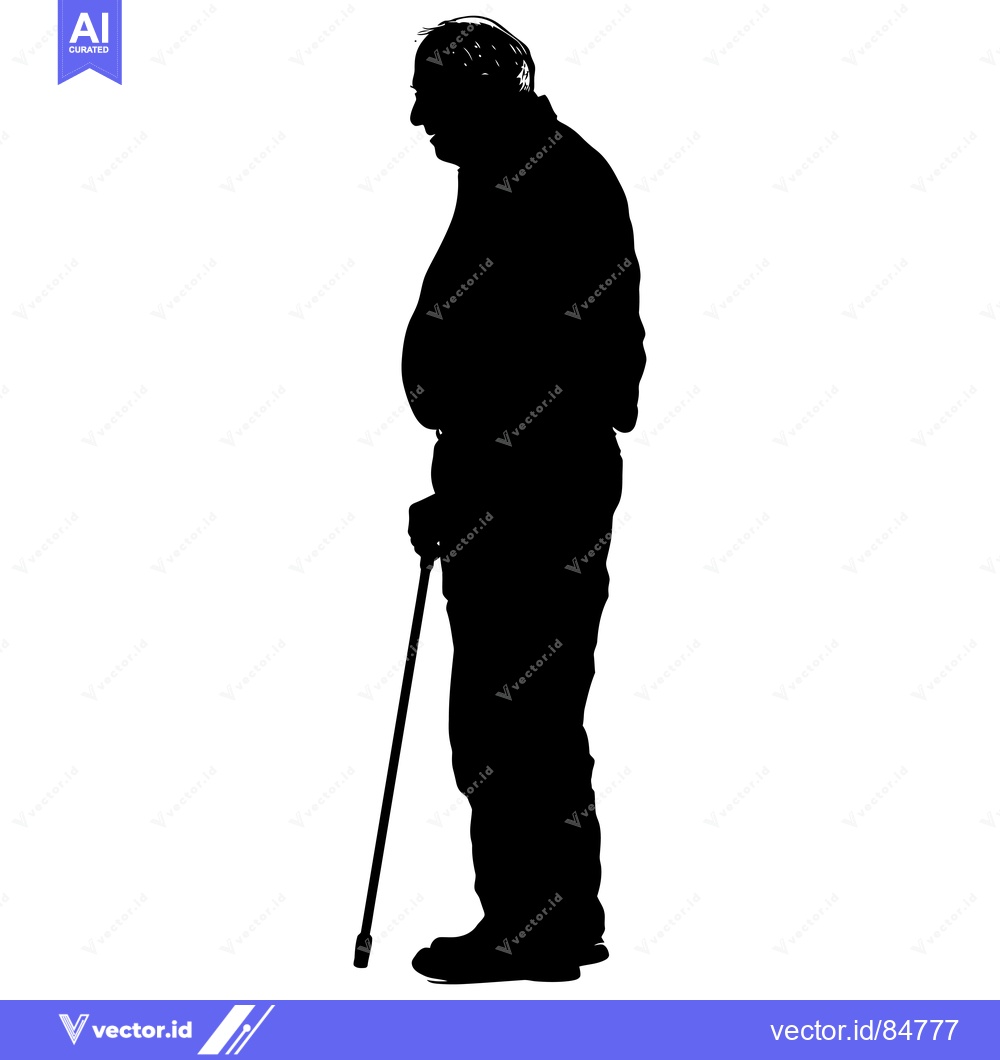 Premium Vector dari Silhouette of an Elderly Man Walking with a Cane