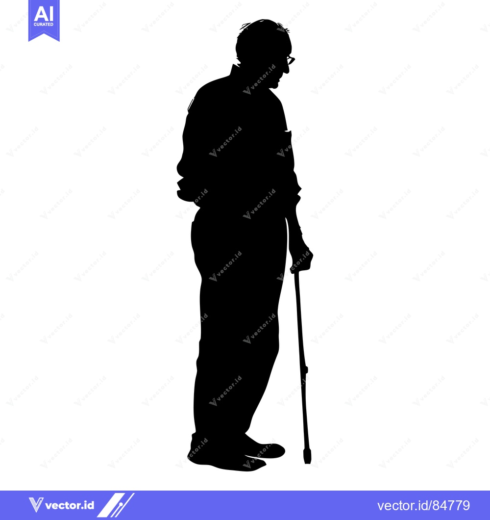 Premium Vector dari Silhouette of an Elderly Man Walking with a Cane