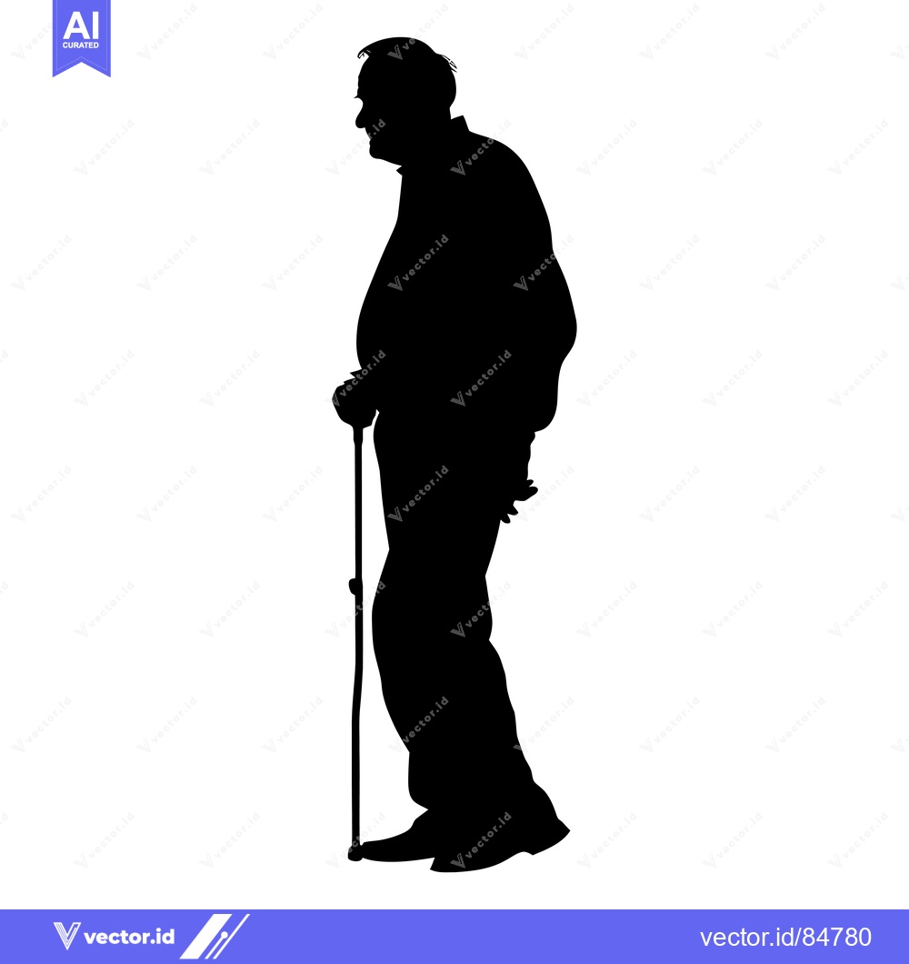 Premium Vector dari Silhouette of an Elderly Man Leaning on a Cane