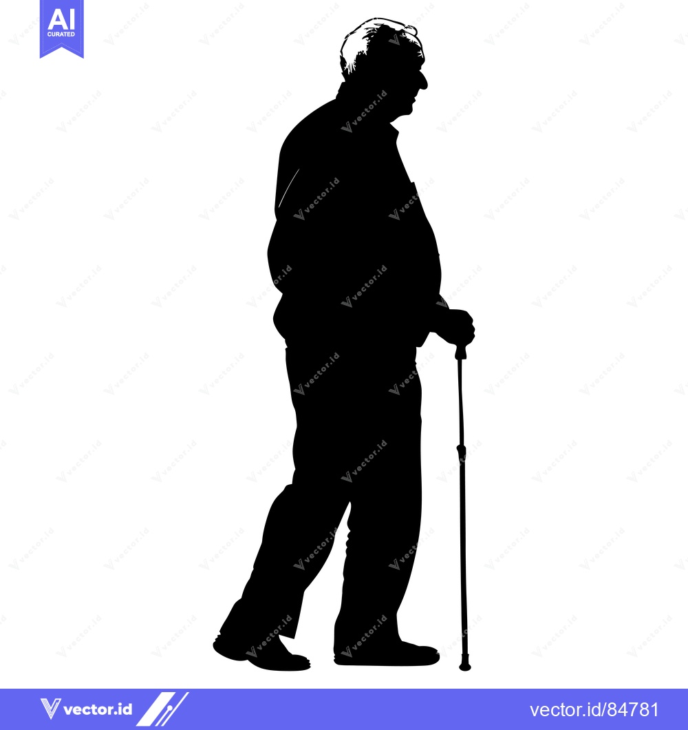 Premium Vector of Silhouette of an Elderly Man Walking with a Cane