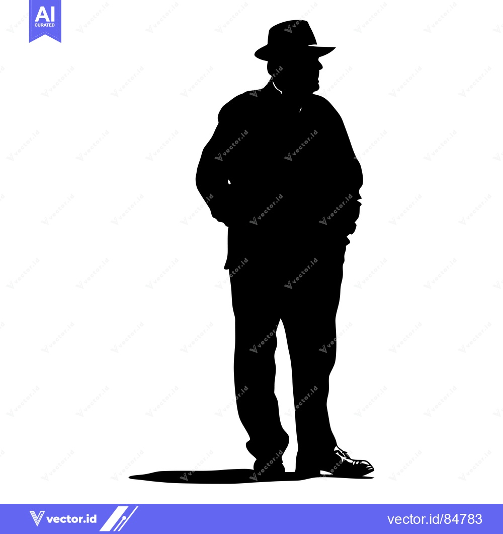 Premium Vector dari Silhouette of a Man in a Fedora Standing with Hands in Pockets
