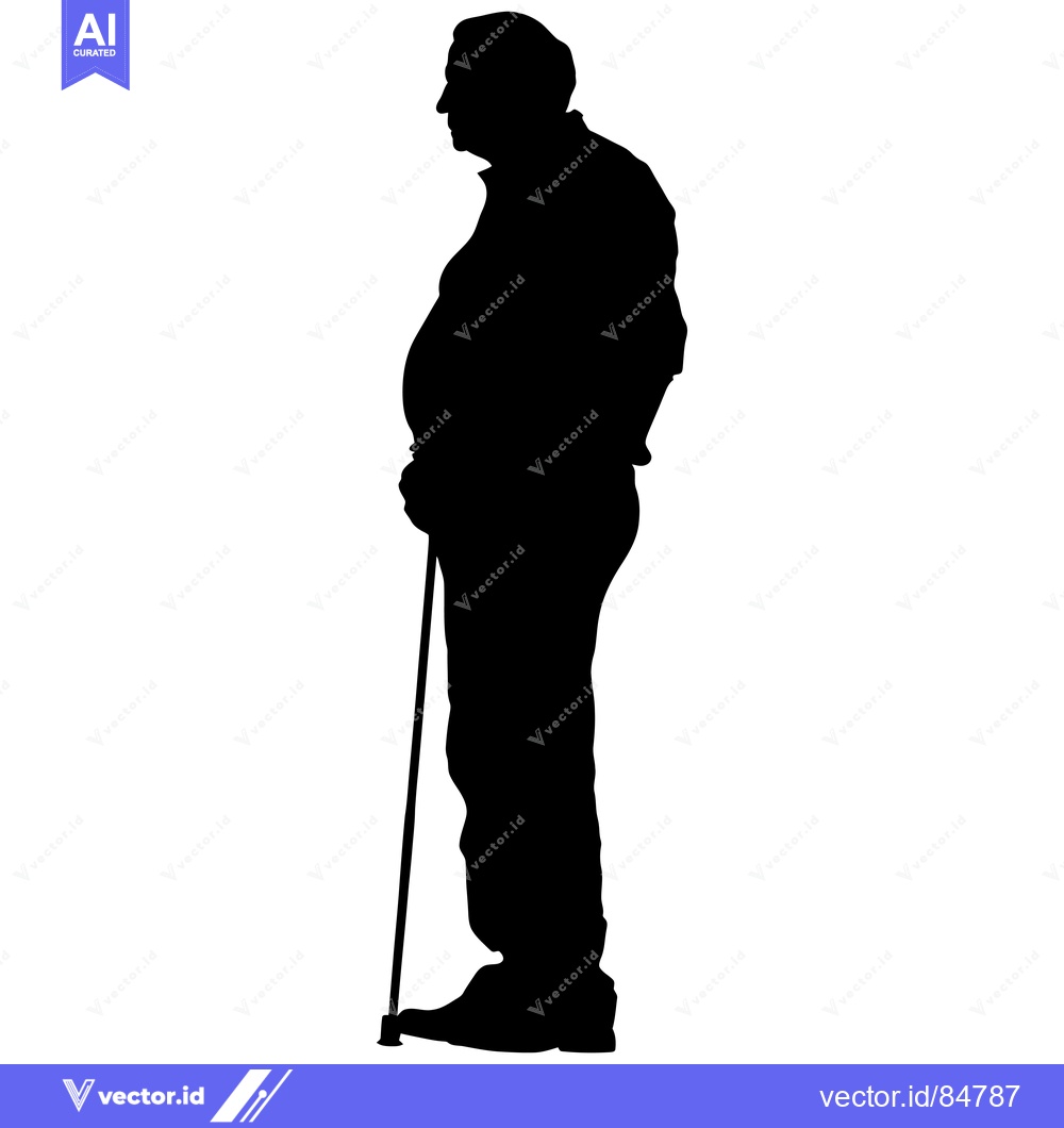 Premium Vector dari Silhouette of an Elderly Man Walking with a Cane