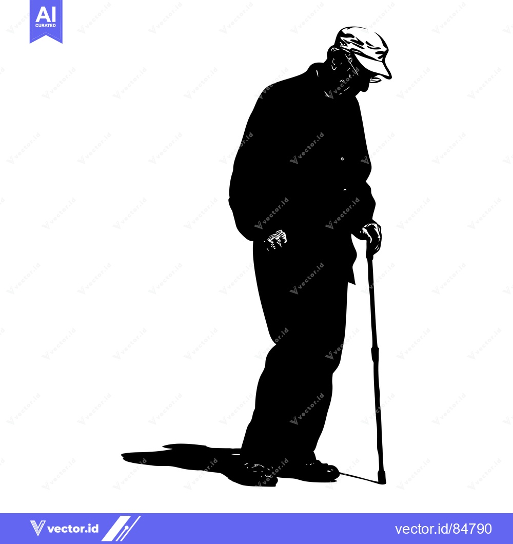 Premium Vector dari Silhouette of an Elderly Man with a Cane