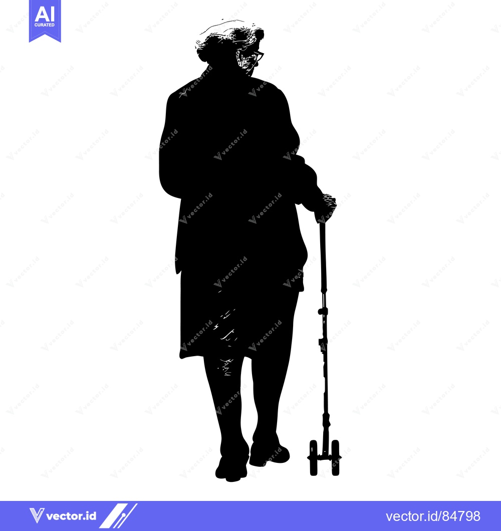 Premium Vector dari Silhouette of an Elderly Woman Walking with a Rolling Walker