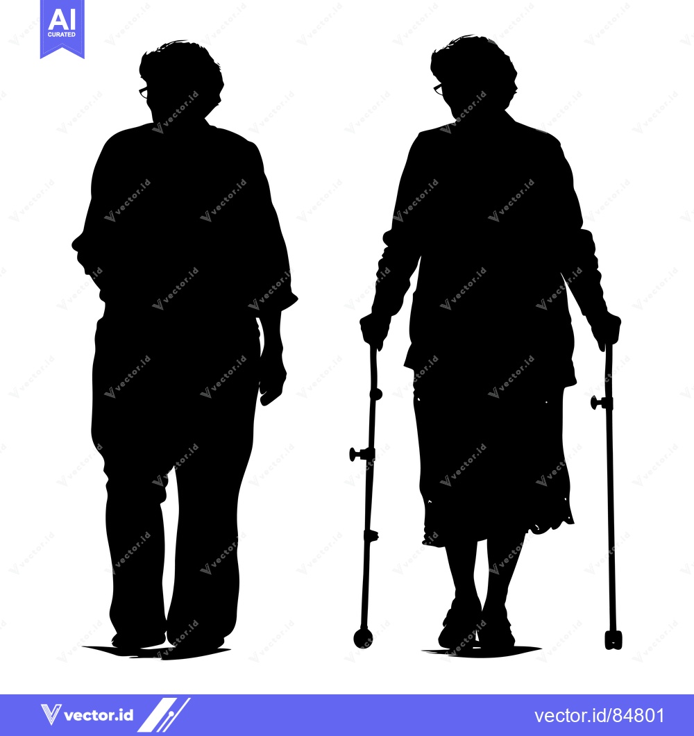 Premium Vector dari Silhouette of two elderly people walking with canes