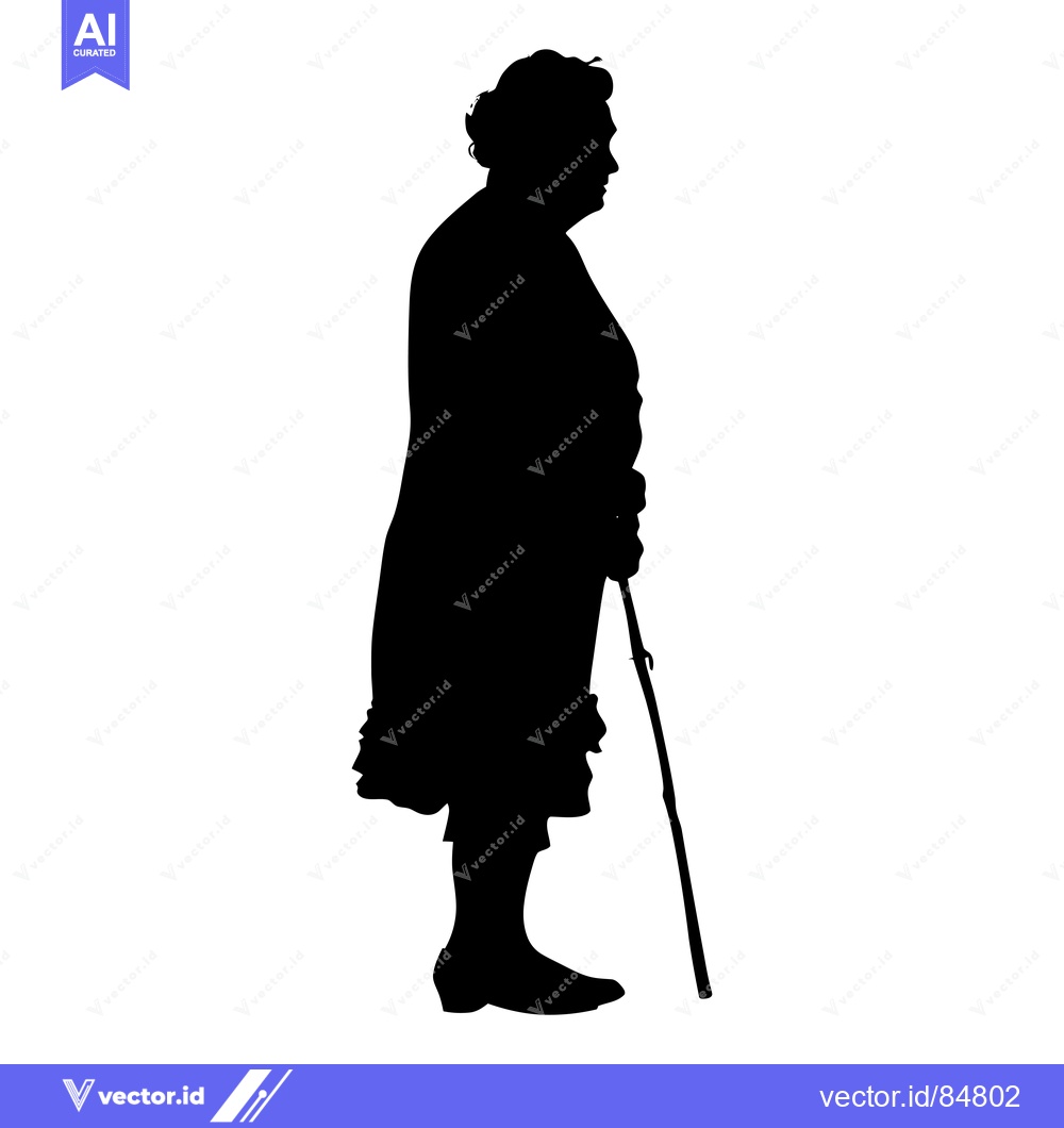 Premium Vector dari Silhouette of an Elderly Woman Holding a Cane